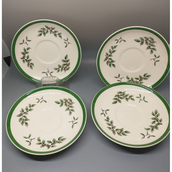Spode Christmas Tree Saucers England set of 4 S3324-z Christmas 5 5/8" across - Picture 2 of 7